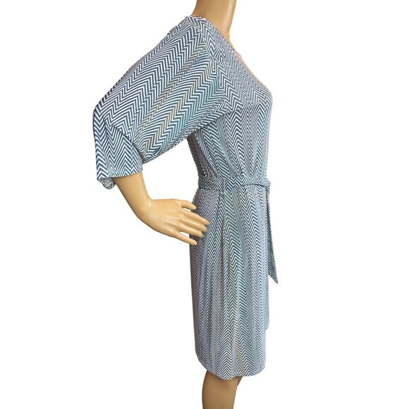 Leota Womens Belted Swing Dress Small Navy/White Chevron Nautical Old Money - Picture 4 of 5